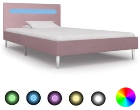Cadru de pat cu LED-uri, roz, 90 x 200 cm, material textil Roz, 90 x 200 cm