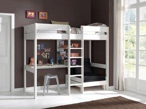 PINO Pat copii LOFT CU CANAPEA EXTENSIBILĂ 90 X 200 CM ALB