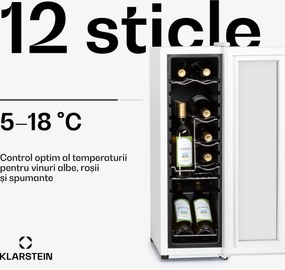 Klarstein Shiraz 12 Slim, vinotecă, 32 l, 12 sticle, 85 W, 5–18°C, panou de control tactil.