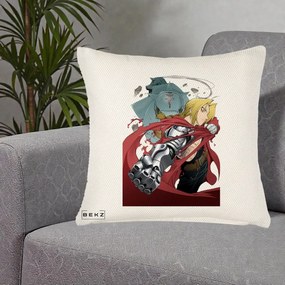 Perna Personalizata Fullmetal Alchemist Brotherhood Edward si Al Poster, 40x40 cm, Crem Reliefat, Husa Detasabila, Perna Inclusa, BEKZ®