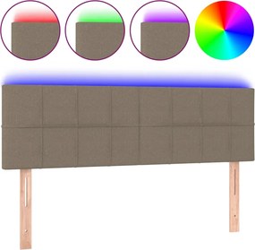 vidaXL Tăblie de pat cu LED, gri taupe, 144x5x78/88 cm, textil