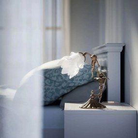 Veioza din alama cu abajur din sticla Putti