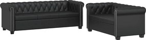 vidaXL Canapea Chesterfield cu 2 și 3 locuri, piele artificială, negru