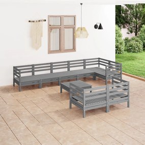 3082931 vidaXL Set mobilier de grădină, 9 piese, gri, lemn masiv de pin