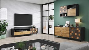 Camera de zi Charlotte F106Stejar, Antracit, Părți separate, Cu comodă tv, Sticlă, PAL laminat, 140 kg