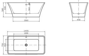 Cada freestanding Calypso dreapta 150x75 cm