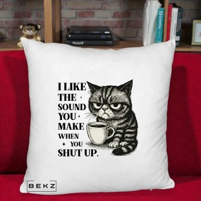 Perna Decorativa I Like the Sound You Make Pisica, 40x40 cm, Alb Pufos, Husa Detasabila, Perna Inclusa, BEKZ®