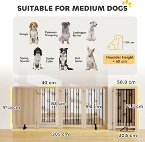 PawHut Poartă pentru animale independentă, poartă pentru câini cu ușă, 4 panouri, pentru hol, scară, tocul ușii, MDF, oțel | Aosom Romania