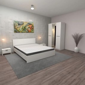 Set Mobila De Dormitor Hera Alb, pat 160x200cm,  dulap cu oglinda 124x187cm, noptiere , saltea inclusa