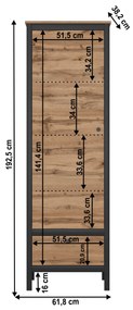 Bibliotecă 1D1S, stejar wotan/ negru, LOFTA