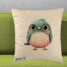Perna Decorativa Pasare Teal-Roz cu Pete, 40x40 cm, Bej, Husa Detasabila, Perna Inclusa, BEKZ®