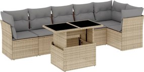 vidaXL Set canapele de grădină, 7 piese, cu perne, bej, poliratan