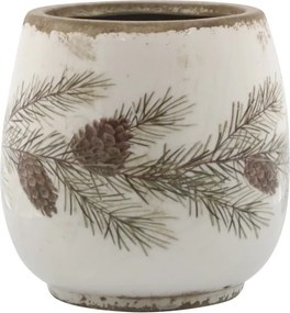 Ghiveci decorativ crem din ceramică, cu motive de ghirlande de brad, D15 cm „Garland”