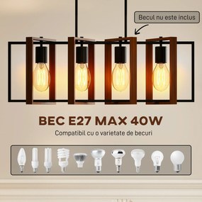 HOMCOM Candelabru Suspendat Rustic cu 4 Cadre Rotative și Lanț Regulabil, 80x21x90-130 cm, Negru și Nuc | Aosom Romania