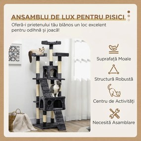 PawHut Pom pentru Pisici cu 3 Platforme 2 Căsuțe, Gri | Aosom Romania