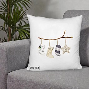 Perna Decorativa Ciorapi de Craciun pe Ramura, 40x40 cm, Alb Pufos, Husa Detasabila, Perna Inclusa, BEKZ®