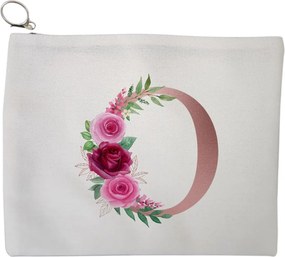 Portfard Cosmetice tip Plic, Cu litera O Rose Gold si Trandafiri, 23x18 cm, Alb, BEKZ®