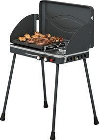 Outsunny 2-in-1 Portabil Grătar pe Gaz Propan, Grill și Aragaz, 7 kW, Negru | Aosom Romania