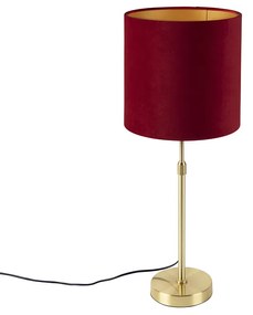 Lampă de masă auriu/alamă cu abajur din catifea roșie 25 cm - Parte