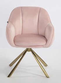HR2055 BAZĂ STEA Scaun Roz Pudra din Catifea cu Bază Aurie