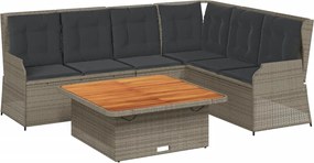 vidaXL Set mobilier de grădină cu perne, 5 piese, gri, poliratan