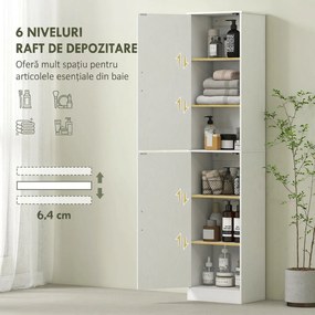 HOMCOM Coloană de Baie cu 2 Dulapuri și 6 Rafturi Reglabile, Alb | Aosom Romania
