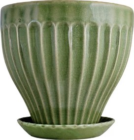 Ghiveci ceramică decorativ, ghiveci cu farfurioară, verde închis, Ø 25 x H 23 cm, „Anna"