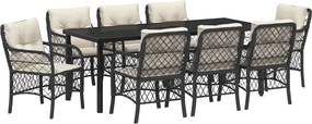 vidaXL Set de masă pentru grădină cu pernă 9 pcs Negru poliratan