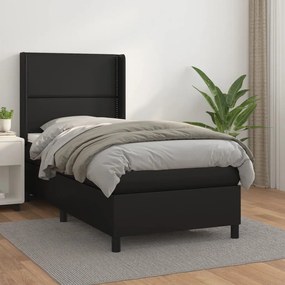 vidaXL Pat box spring cu saltea, negru, 90x200 cm, piele ecologică
