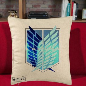 Perna Personalizata Attack on Titan Wings of Freedom, 40x40 cm, Bej, Husa Detasabila, Perna Inclusa, BEKZ®