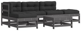 3185901 vidaXL Set mobilier relaxare grădină&perne 6 piese gri lemn masiv pin