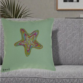 Perna Decorativa Stea de Mare Neon Curcubeu, 40x40 cm, Verde, Husa Detasabila, Perna Inclusa, BEKZ®