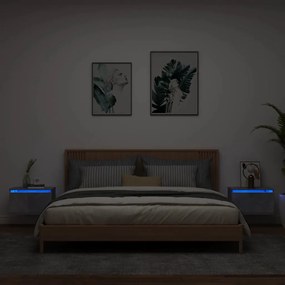 vidaXL Noptiere montate pe perete cu lumini LED, 2 buc., gri beton