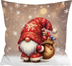 Husa 3D pentru perna din microfibra SANTA GNOME 45x45 cm, rosu