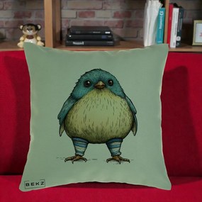 Perna Decorativa Pasare Albastra cu Sosete Albastre, 40x40 cm, Verde, Husa Detasabila, Perna Inclusa, BEKZ®