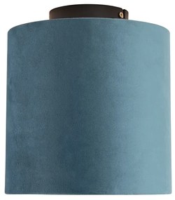 Plafoniera cu abajur din catifea albastru cu auriu 20 cm - Combi Black