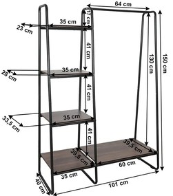 Suport de haine practic cu rafturi Robyn,101 x 40 x 150 cm