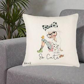 Perna Decorativa So Cute Fata Fashion, 40x40 cm, Crem Reliefat, Husa Detasabila, Perna Inclusa, BEKZ®