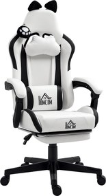 HOMCOM Scaun gaming ergonomic cu urechi de pisică, fotoliu gamer cu spătar înclinabil, 65 x 62 x 124 cm, alb | Aosom Romania