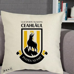 Perna Personalizata CSM Ceahlaul Piatra Neamt Fotbal, 40x40 cm, Ecru, Husa Detasabila, Perna Inclusa, BEKZ®