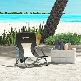 Outsunny Scaun de plajă pliabil, scaun camping pliabil ușor, husă de transport, suport pentru pahar, 58 x 55 x 62 cm, negru | Aosom Romania