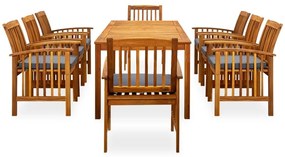 Set mobilier de gradina cu perne, 9 piese, lemn masiv acacia