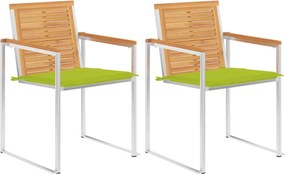 vidaXL Scaune grădină cu perne, 2 buc., lemn masiv tec și oțel