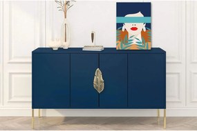 Comodă lemn masiv Merlin Personalizabilă Accesorii placate cu Aur, 138 × 40 × 79 cm - Alb