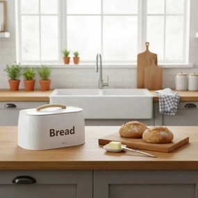 Cutie pentru pâine din metal, 34×24×18.5 cm, albă, Kinghoff KH-1947