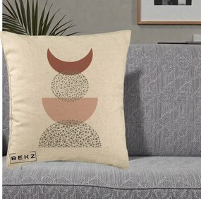 Perna Decorativa Boho Luna Plina si Forme Punctate, 40x40 cm, Bej, Husa Detasabila, Perna Inclusa, BEKZ®