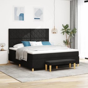 vidaXL Pat cu platformă cu saltea și bancă neagră 180x200 cm țesătură