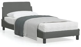 373106 vidaXL Cadru de pat cu tăblie, gri închis, 90x200 cm, textil