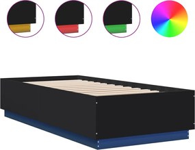 vidaXL Cadru de pat cu lumini LED, negru, 100x200 cm, lemn prelucrat