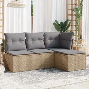 vidaXL Set canapele de grădină, 4 piese, cu perne, bej, poliratan